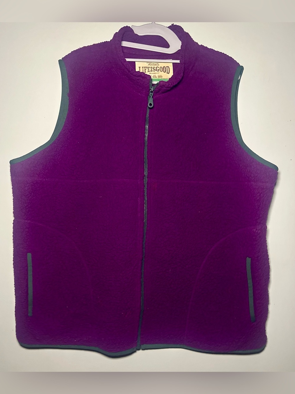 Life Is Good Women’s XXL Purple Fleece Vest Full Zip Relaxed Fit Sherpa